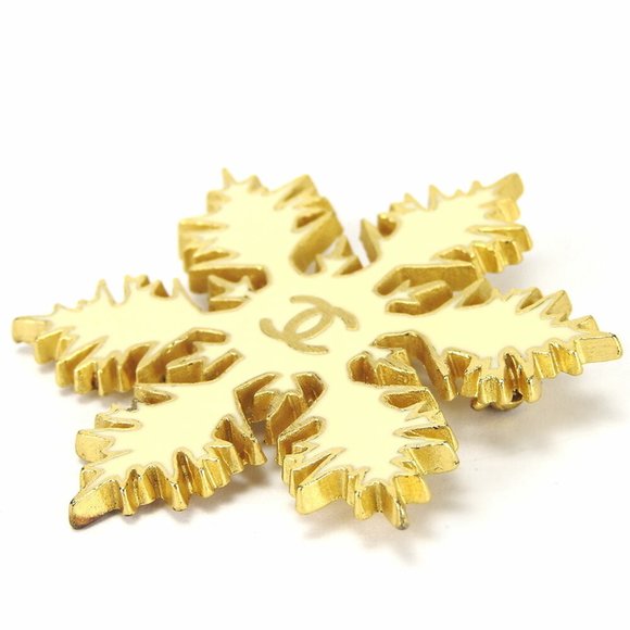 CHANEL brooch snowflake here mark white gold plated accessory ladies 01A acce... - Picture 2 of 11